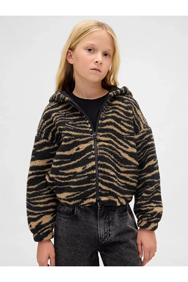 Детские свитшот для девочек с принтом Relaxed Zippered Sweatshirt Gap, Brown
