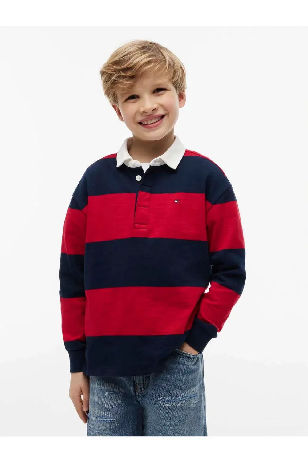 Детский лонгслив-поло Slub Rugby Stripe Polo Tommy Hilfiger, Red — фото 2