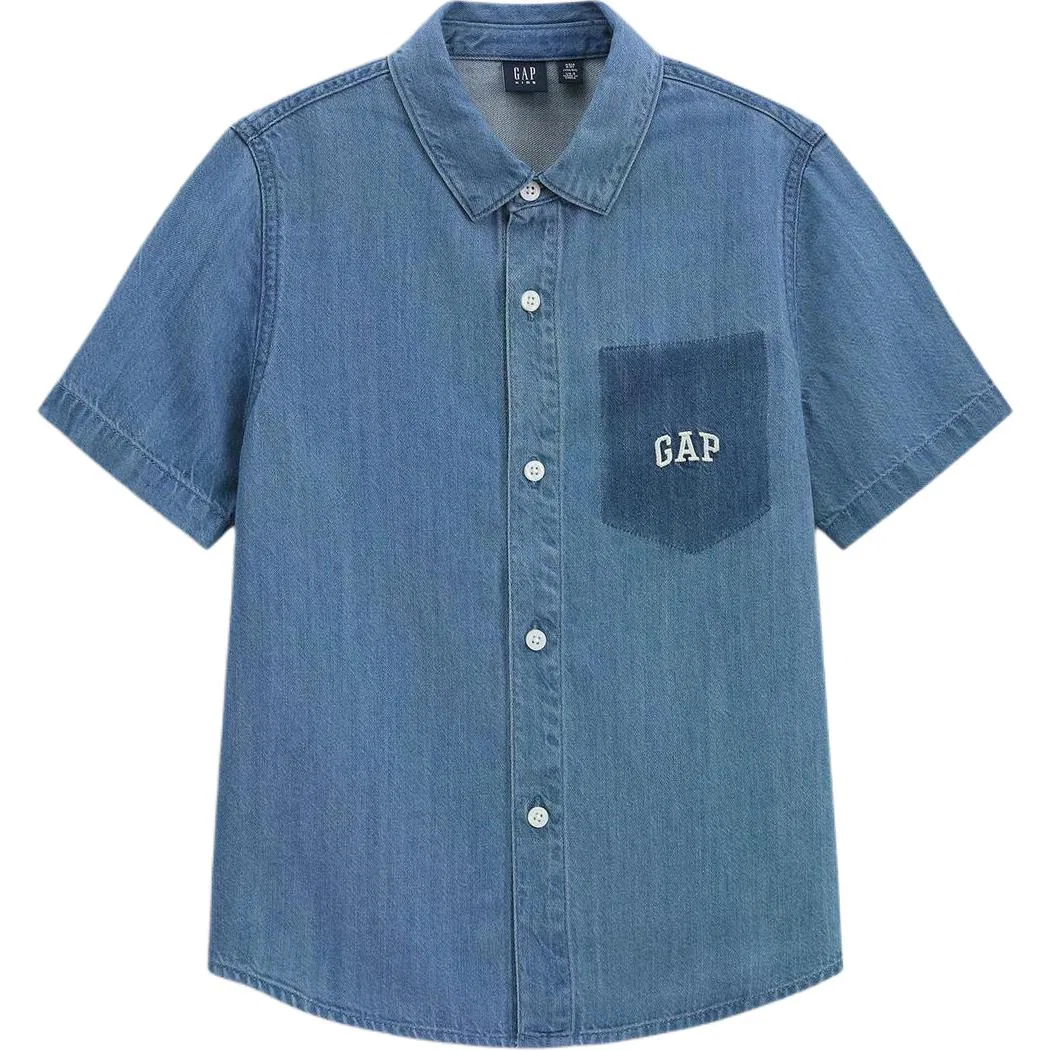 Детская рубашка повседневная с отложным воротником GAP, Цвет Dark Indigo — фото 3