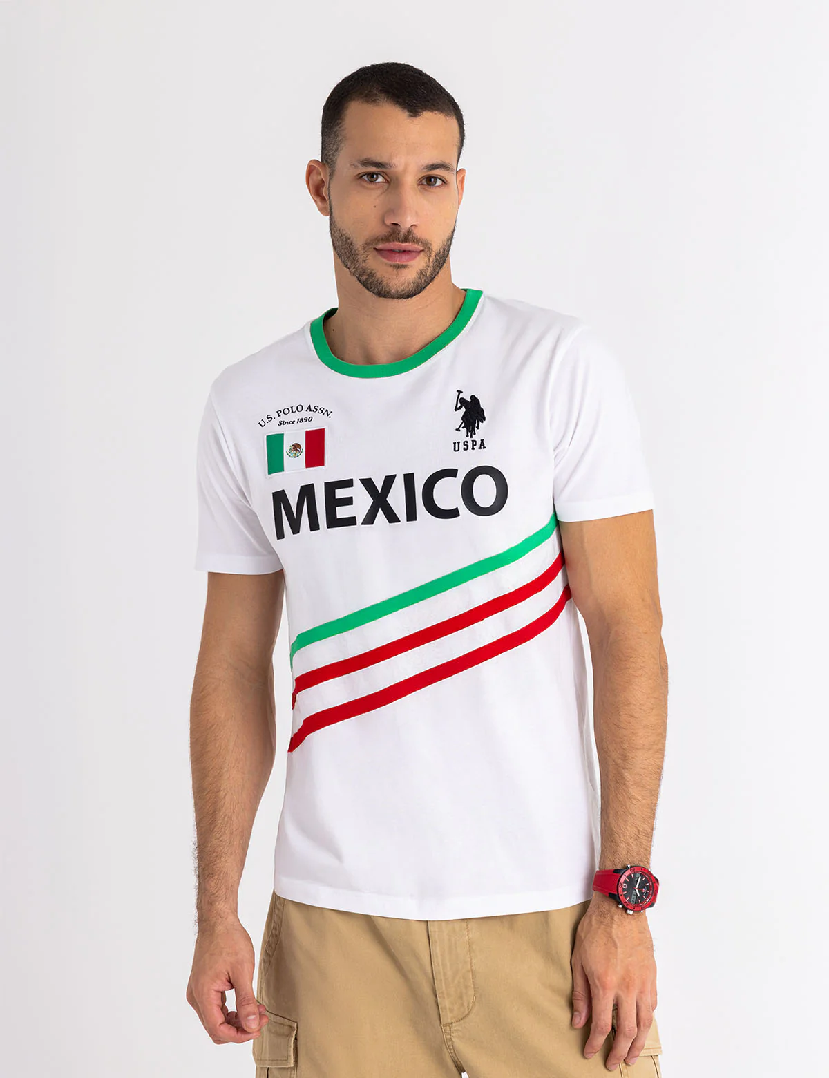 

Футболка U.S. Polo Assn Mexico Dual Stripe Jersey, белый/зеленый/красный