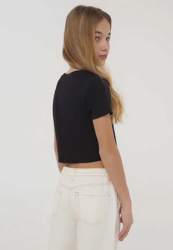 Футболка хлопковая Pack of 2 plain crop - basic t-shirt Terranova, черный — фото 3