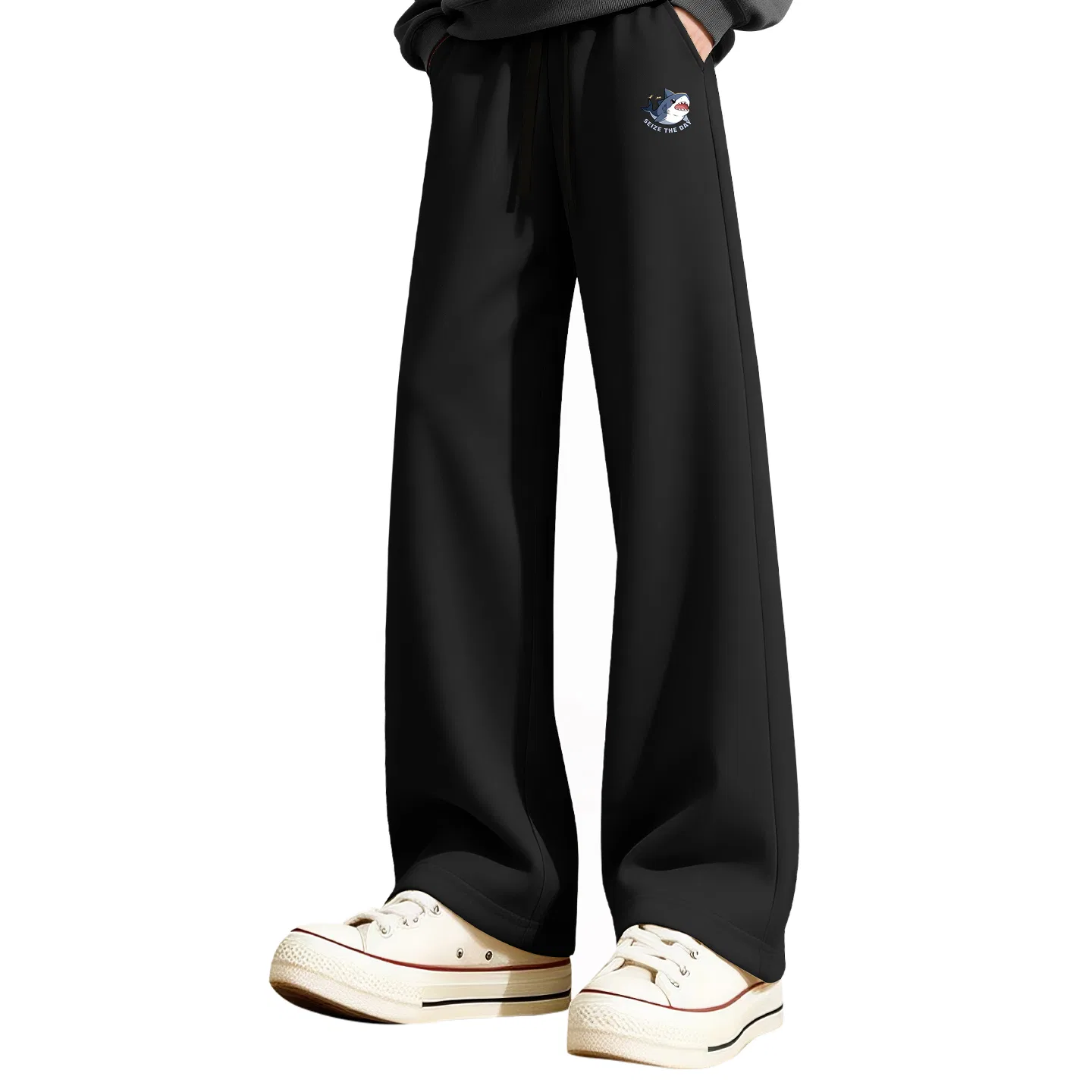 Детские брюки прямого кроя Happy Shark Pants Logo MINISO, Black