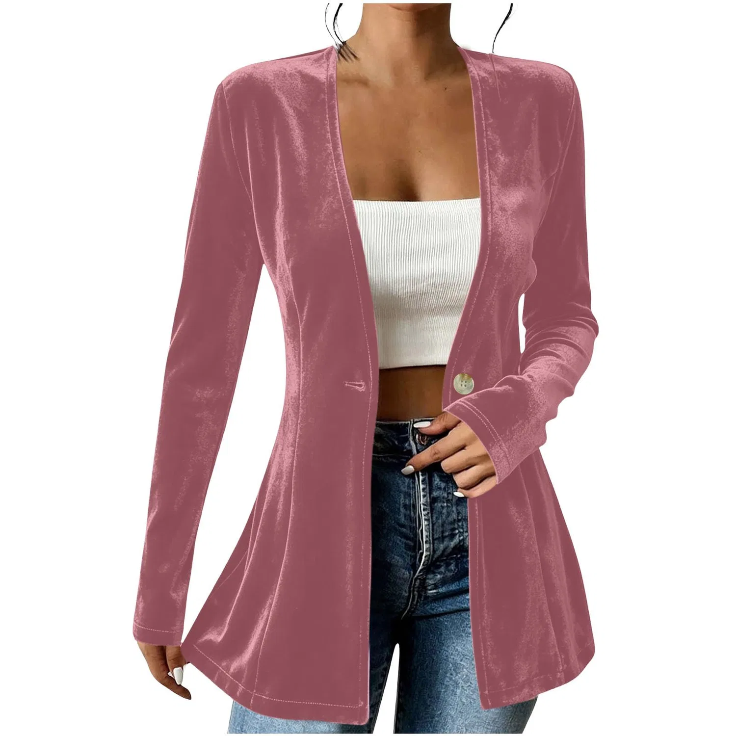 Женский блейзер с длинным рукавом, приталенный, однотонный, Rosa 1