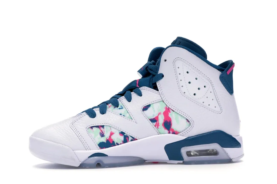 Детские кроссовки Lifestyle с принтом Jordan 6 Retro, White/Laser Fuchsia-Green Abyss — фото 3