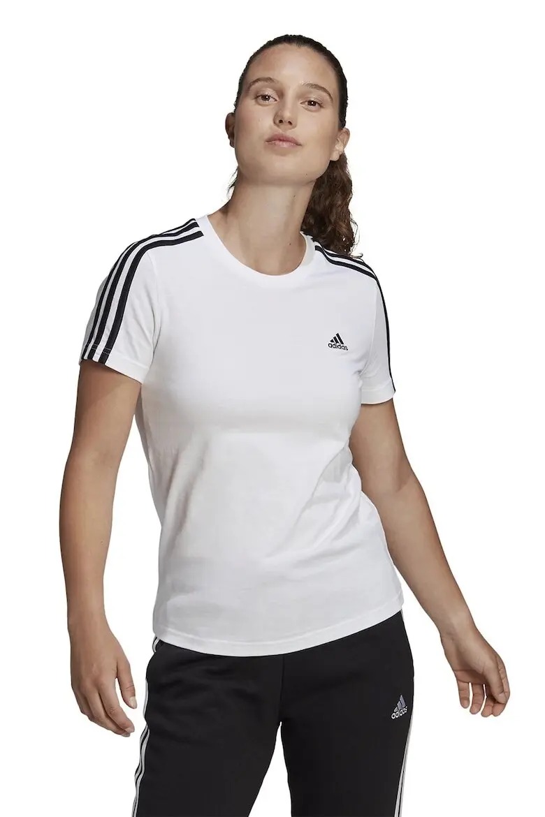 Футболка Adidas Essentials Slim 3-Stripes, белый — фото 2