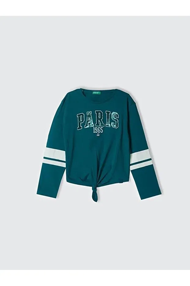 Детская футболка для девочек с принтом, с длинным рукавом United Colors Of Benetton, Pine Green
