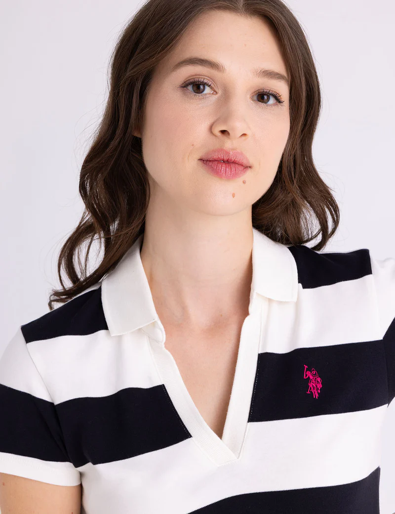 Платье U.S. Polo Assn Y-placket Rugby Stripe Slim Fit Polo, черный/белый — фото 2