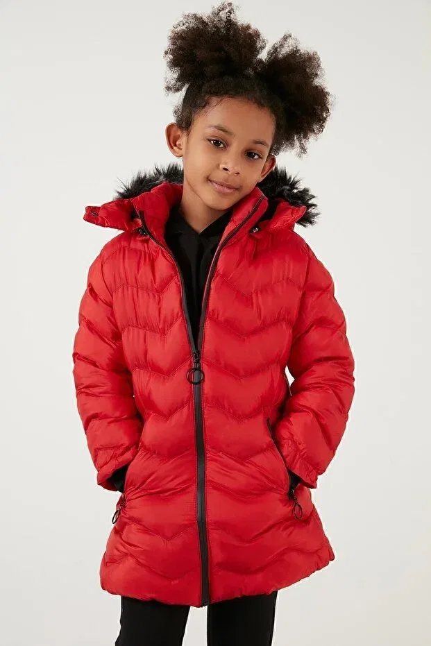 Детское зимнее пальто для девочек с капюшоном Lela, Red