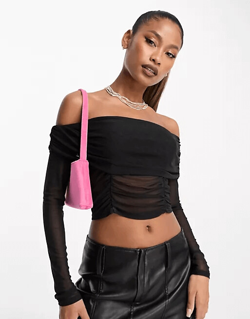 

Топ с открытыми плечами ASOS DESIGN Mesh, черный