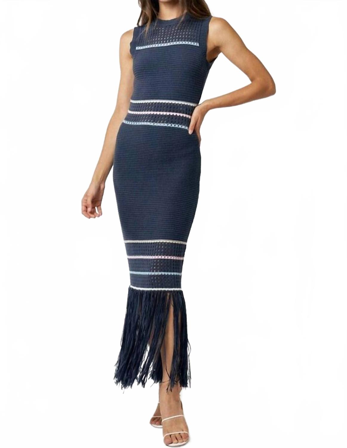 

Полосатое вязаное макси-платье в темно-синем цвете Lalavon