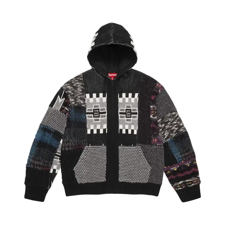 Свитер с капюшоном на молнии и в стиле пэчворк Supreme, черный