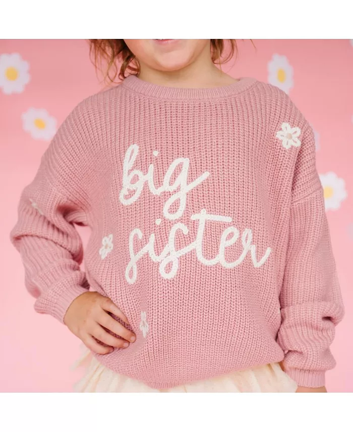 Большая и маленькая девочки вязаный свитер Big Sister Sweet Wink, розовый — фото 3