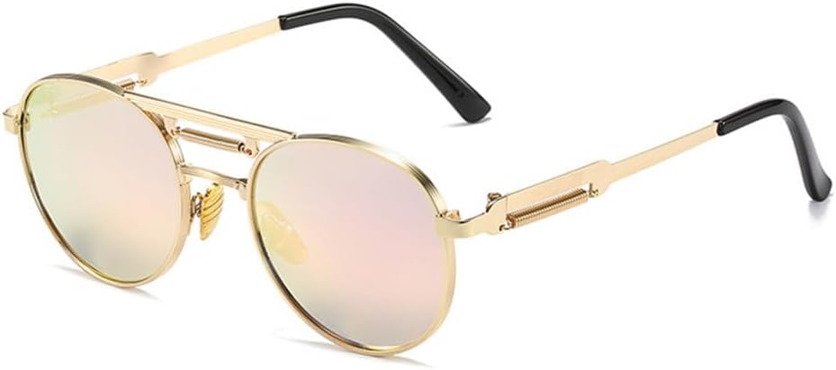 

Ретро-металлические панк круглые солнцезащитные очки для женщин, прозрачные зеркальные линзы с градиентным переходом, защита от УФ-излучения UV400, солнцезащитные очки для мужчин generic, Golden Pink Mirror