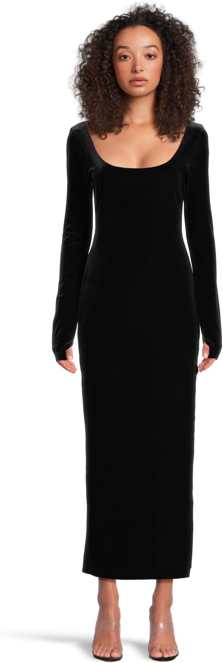 

Платье Norma Kamali Long Sleeve Deep Scoop Neck Side Slit Gown, цвет Black 1