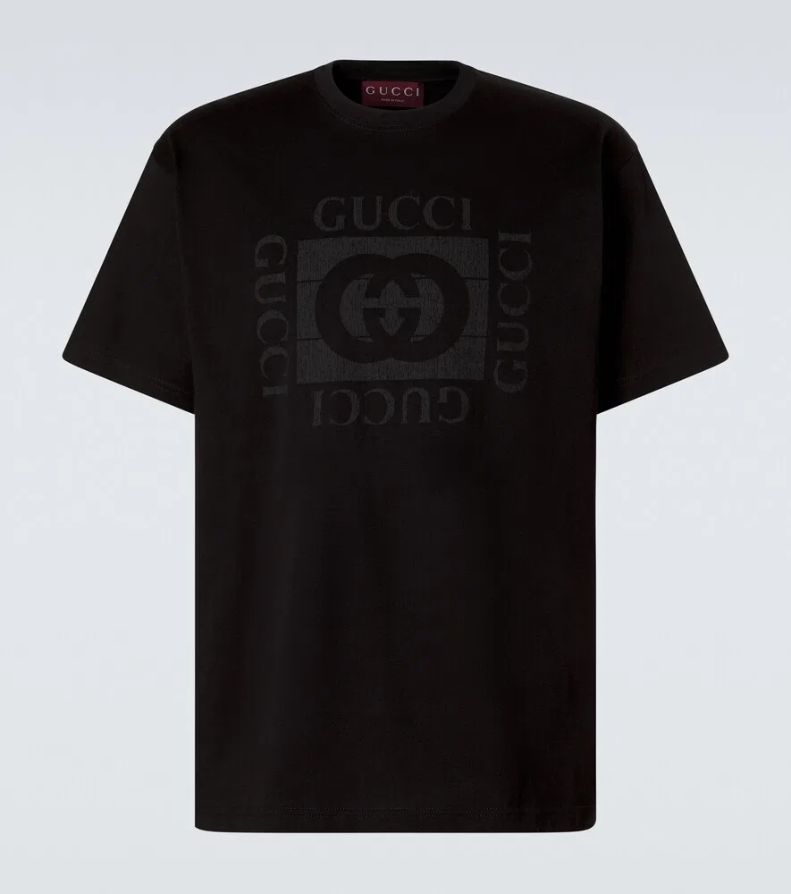Футболка Gucci из хлопкового трикотажа с переплетенными буквами G, черный