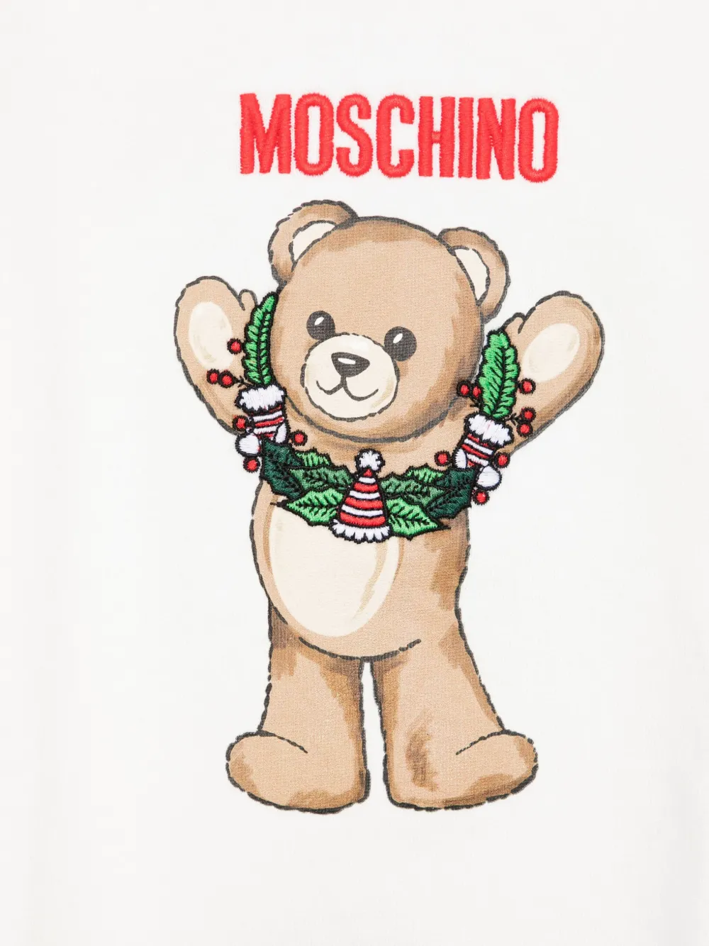 Хлопковая толстовка с принтом «тедди» Moschino Kids, белый — фото 3