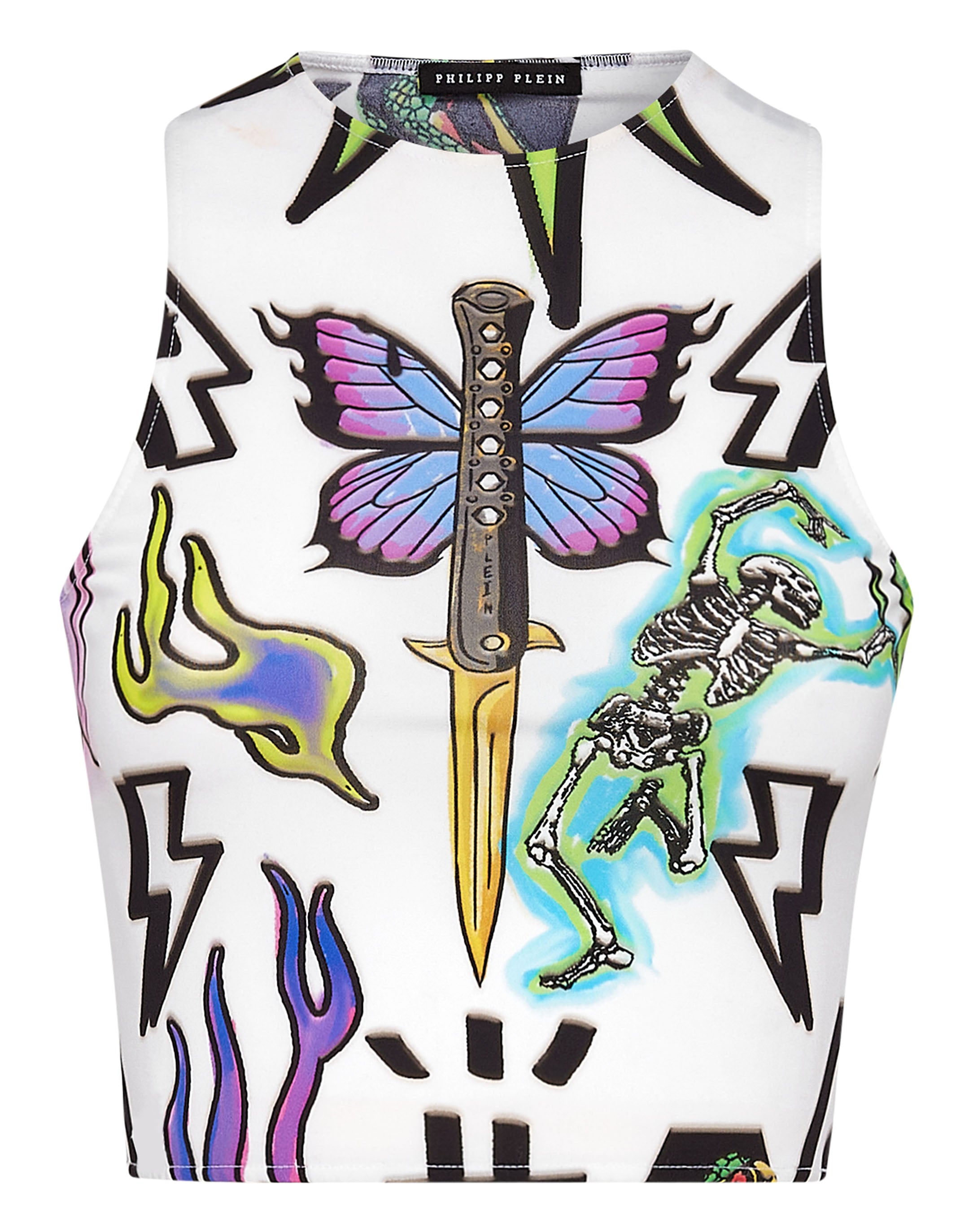 

Укороченный топ Тату Монограмма PHILIPP PLEIN, белый/мультиколор