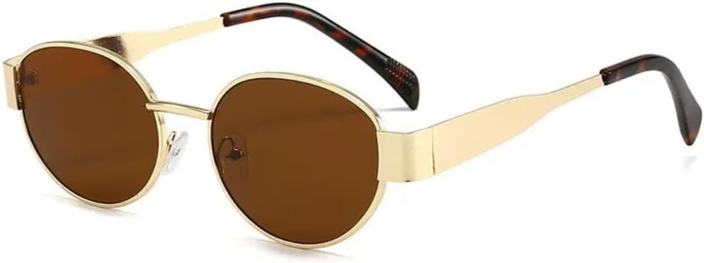 

Солнцезащитные очки с защитой от УФ-излучения UV400 | Овальная металлическая оправа в стиле панк | для женщин и мужчин, для занятий спортом на открытом воздухе и вождения DSVIGF, Goldleopard-brown