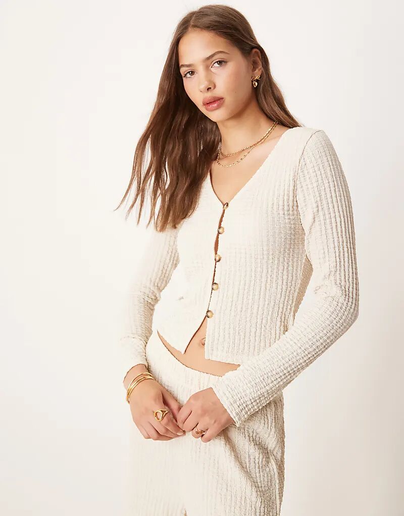 

Кардиган ASOS DESIGN с V-образным вырезом и длинными рукавами в рубчик цвета экрю — часть комплекта