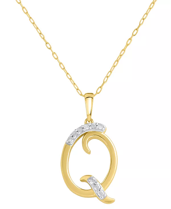 

Ожерелье с кулоном в виде инициала с бриллиантами 18 дюймов (1/10 карата) из стерлингового серебра с позолотой 14 карат Macy'S, q