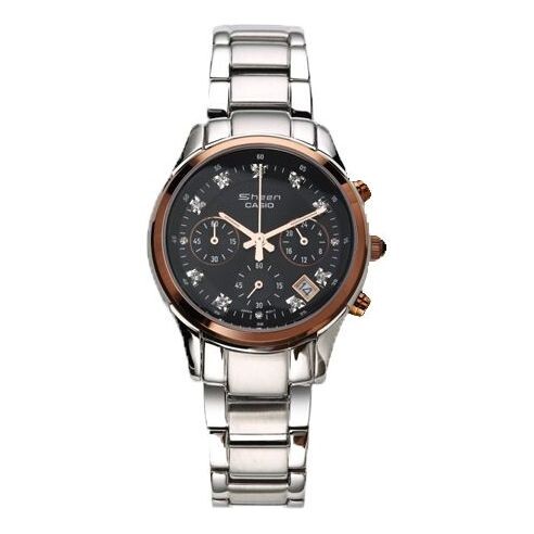 

Часы CASIO SHEENSeries Quartzes Business Silver/ Stainless Steel Strap Black Analog, черный