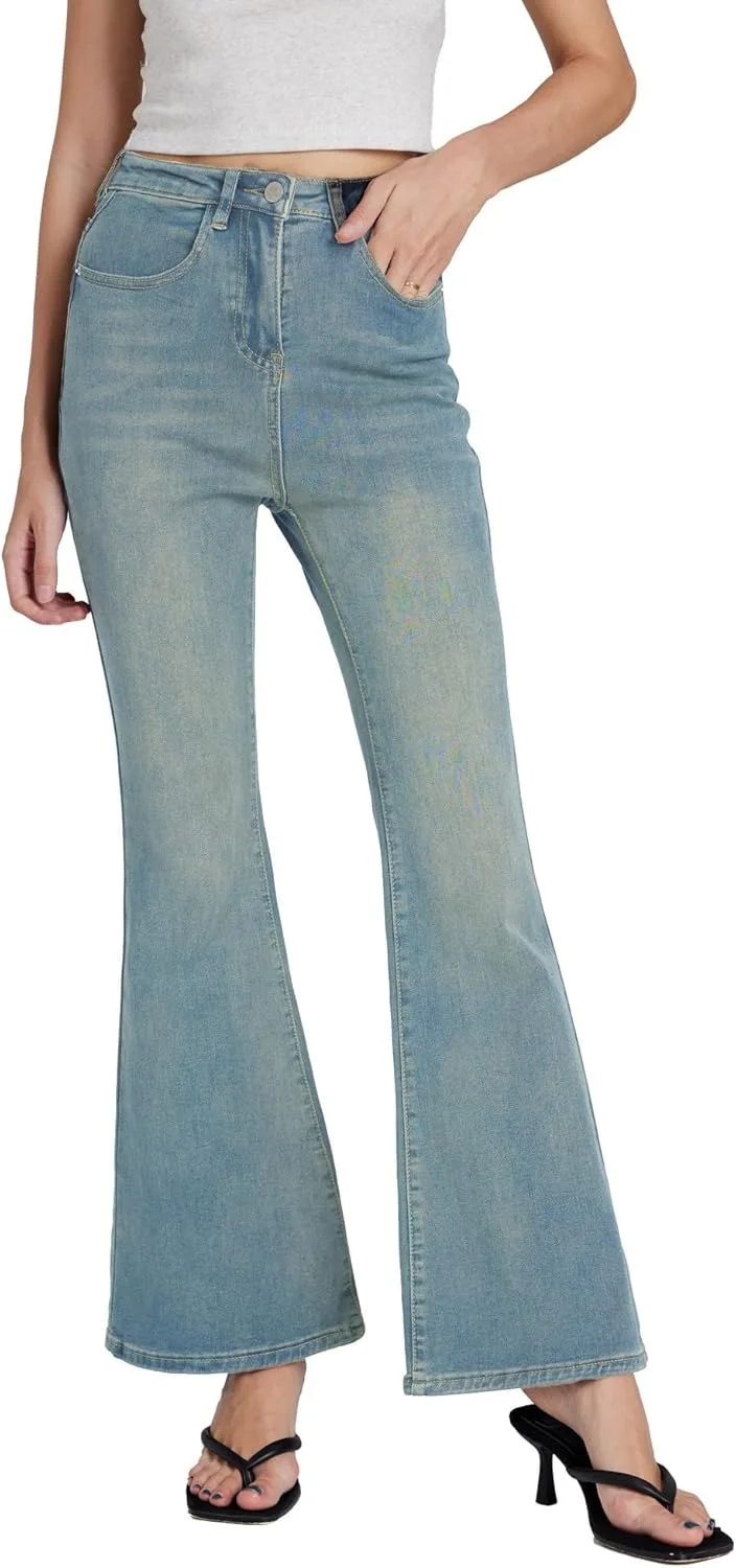 

Женские расклешенные джинсы High Rise с эффектом подтяжки и контроля живота SheDenim