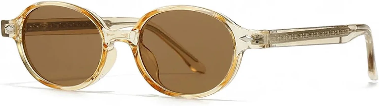 

Ретро маленькие овальные солнцезащитные очки для женщин, защита от УФ-излучения UV400, модные заклепки, мужские солнцезащитные очки generic, Champagne Tea