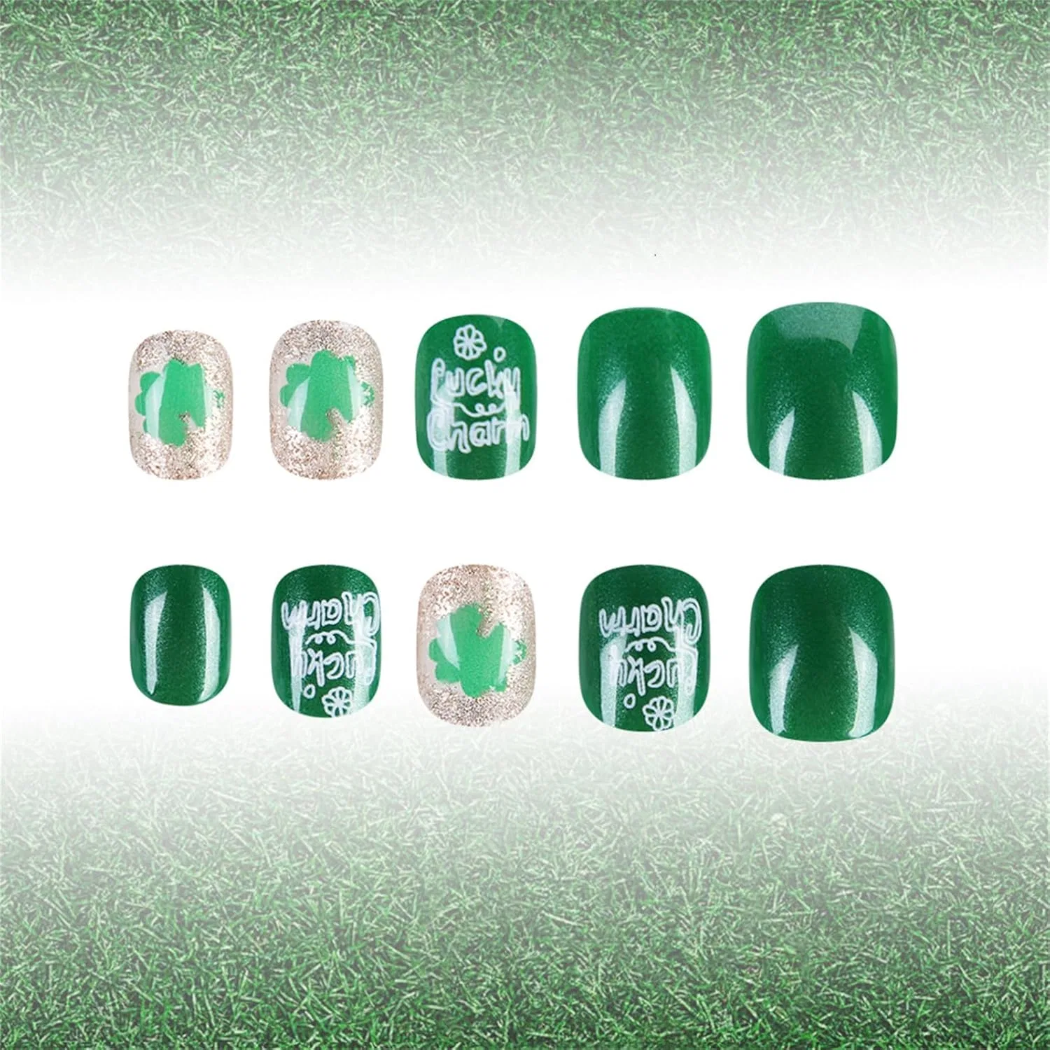 Накладные ногти с дизайном клевера ко Дню Святого Патрика, 24 шт. Zxfdsfdbnm — фото 4