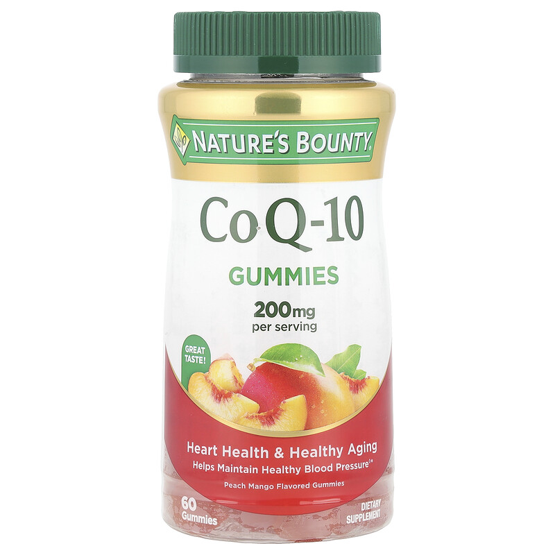 

Nature's Bounty, Q10, коэнзим, со вкусом персика и манго, 200 мг, 60 жевательных мармеладок (100 мг в 1 жевательной таблетке)