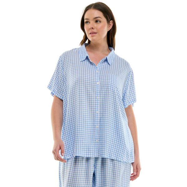 

Верх пижамы из тканого вискозного шёлка больших размеров Croft & Barrow, цвет french plaid
