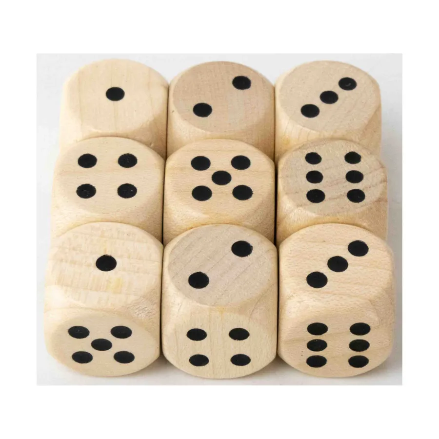 

d6 18 мм Дерево – Белый (с зубцами) (9), Dice - Wood (Koplow)
