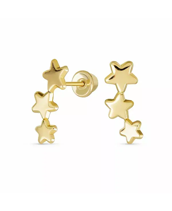 

Серьги-Гвоздики Solar Fun Celestial USA Patriotic Mini Crawler с тремя звездами, завинчивающиеся серьги-гвоздики из желтого золота 14 карат Bling Jewelry, yellow