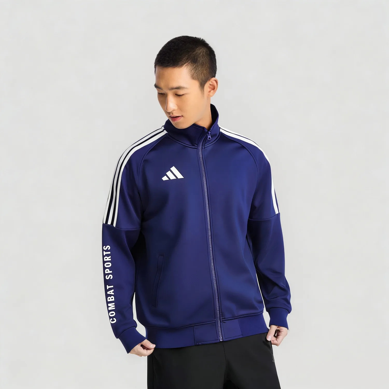 Adidas Куртка с воротником-стойкой унисекс синяя — фото 4