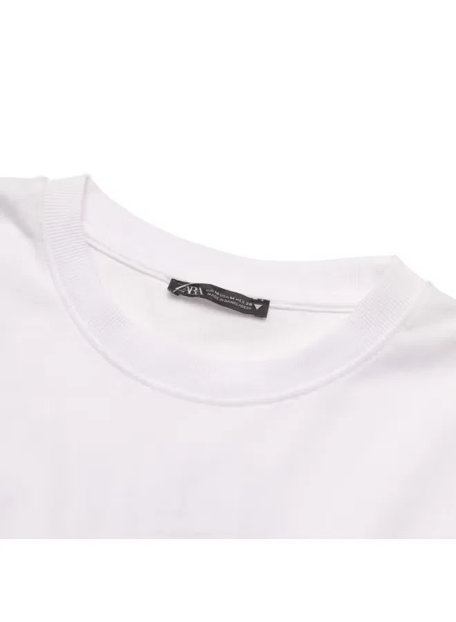 Футболка с коротким рукавом и воланами на рукавах Zara, белый — фото 4