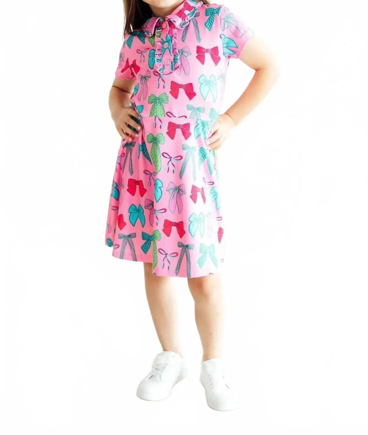Детское платье-поло для девочек с коротким рукавом и оборкой Pink Twirls And Ties Mila & Rose, Pink Twirls And Ties — фото 2