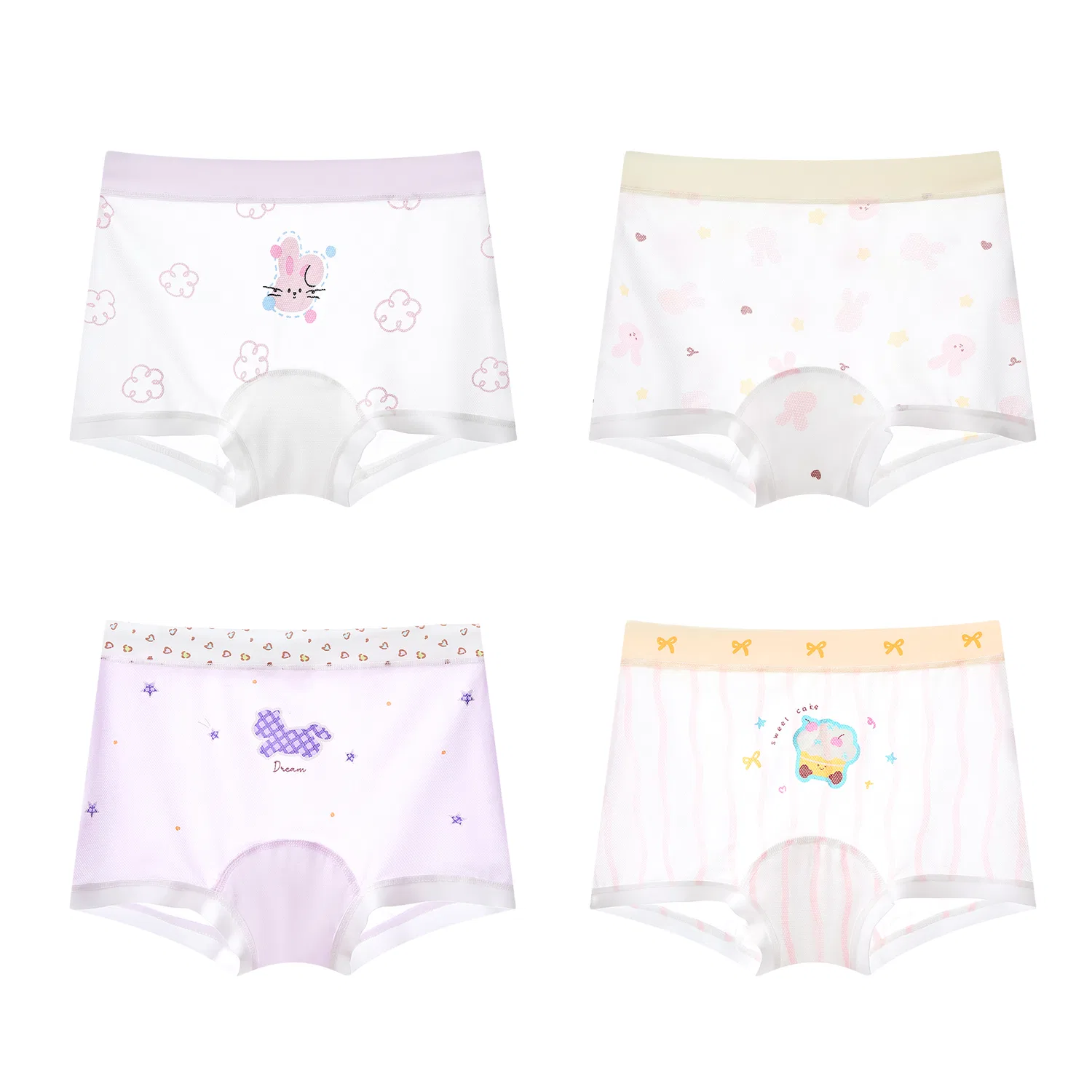 Детские трусы-боксеры тонкие, 4 пары, Light Purple Pink Stripes White MIIOW