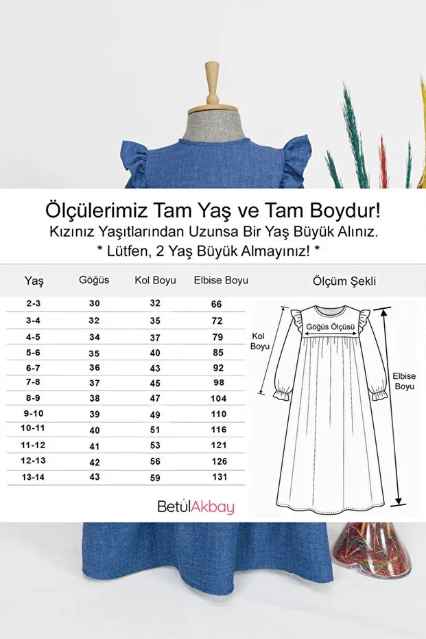 Детское платье для девочек льняное Asude Model Betül Akbay, Blue — фото 3