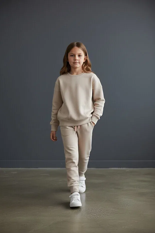 Детский спортивный костюм для девочек из модального хлопка Gülse Kids, Beige