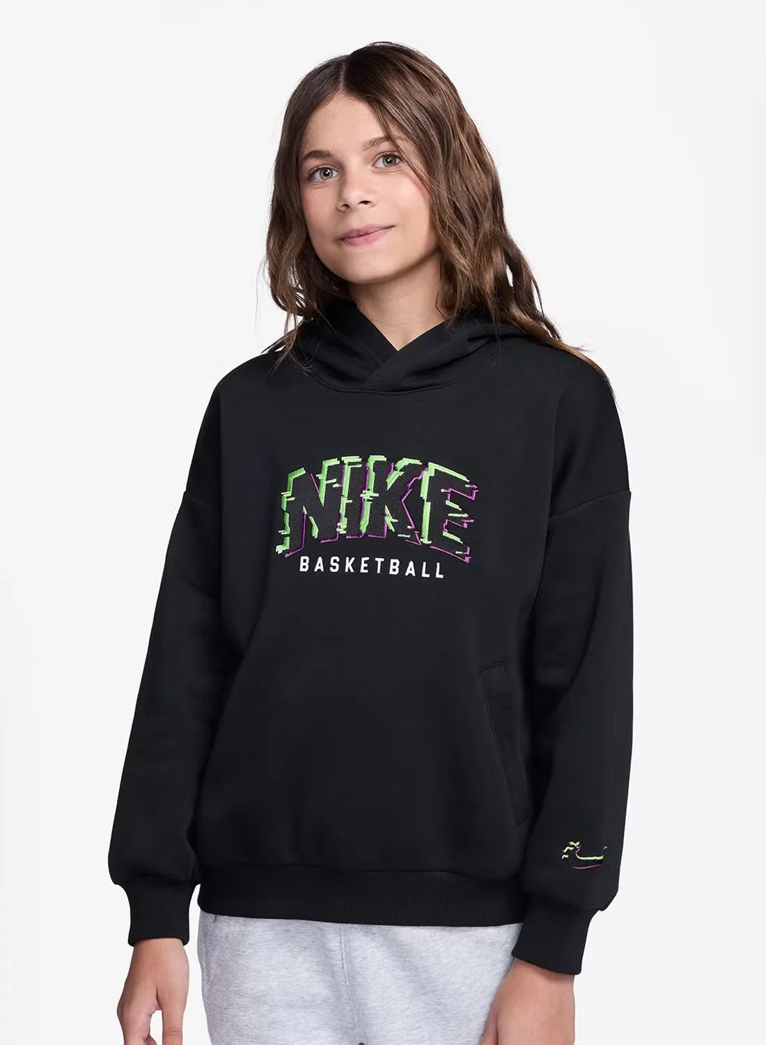 Худи детский из флиса с принтом Glitch Series Nike, черный