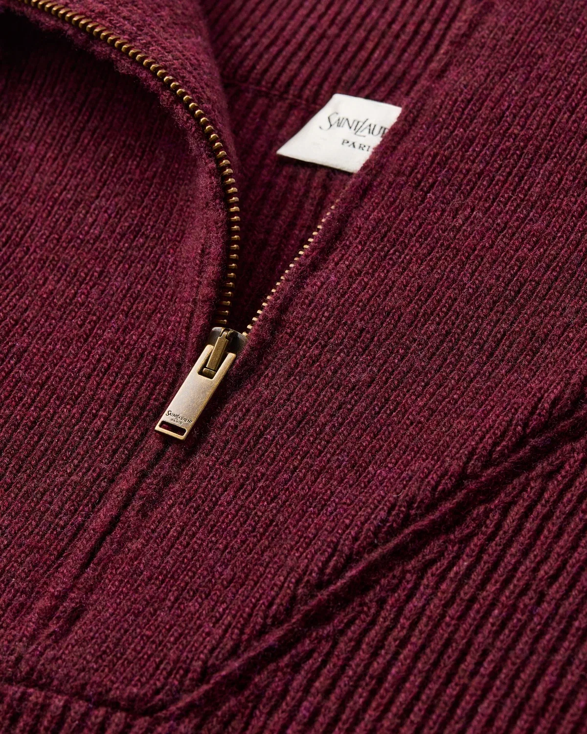 Свитер на молнии из шерсти в рубчик SAINT LAURENT, бордовый — фото 3
