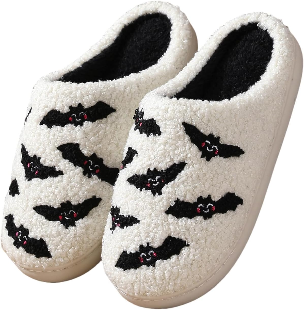 

Хэллоуинские тапочки для женщин и мужчин, плюшевые, мягкие, с меховой подкладкой, домашние зимние теплые тапочки с изображением призраков, летучих мышей и улыбающихся лиц Heluqu, белый