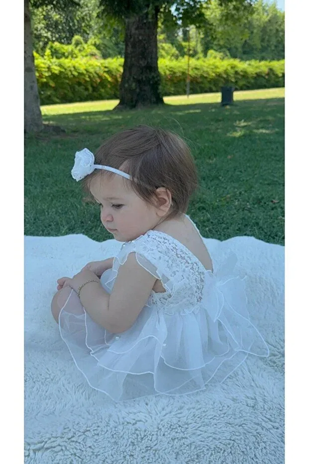 Детское боди-комбинезон для девочек кружевной Bonita lace baby girl romper with bow on the back Ministok, White