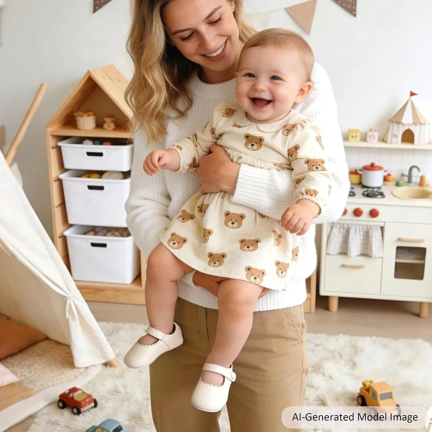 Детские туфли-мокасины с мягкой подошвой для девочек Felix & Flora, Beige — фото 2