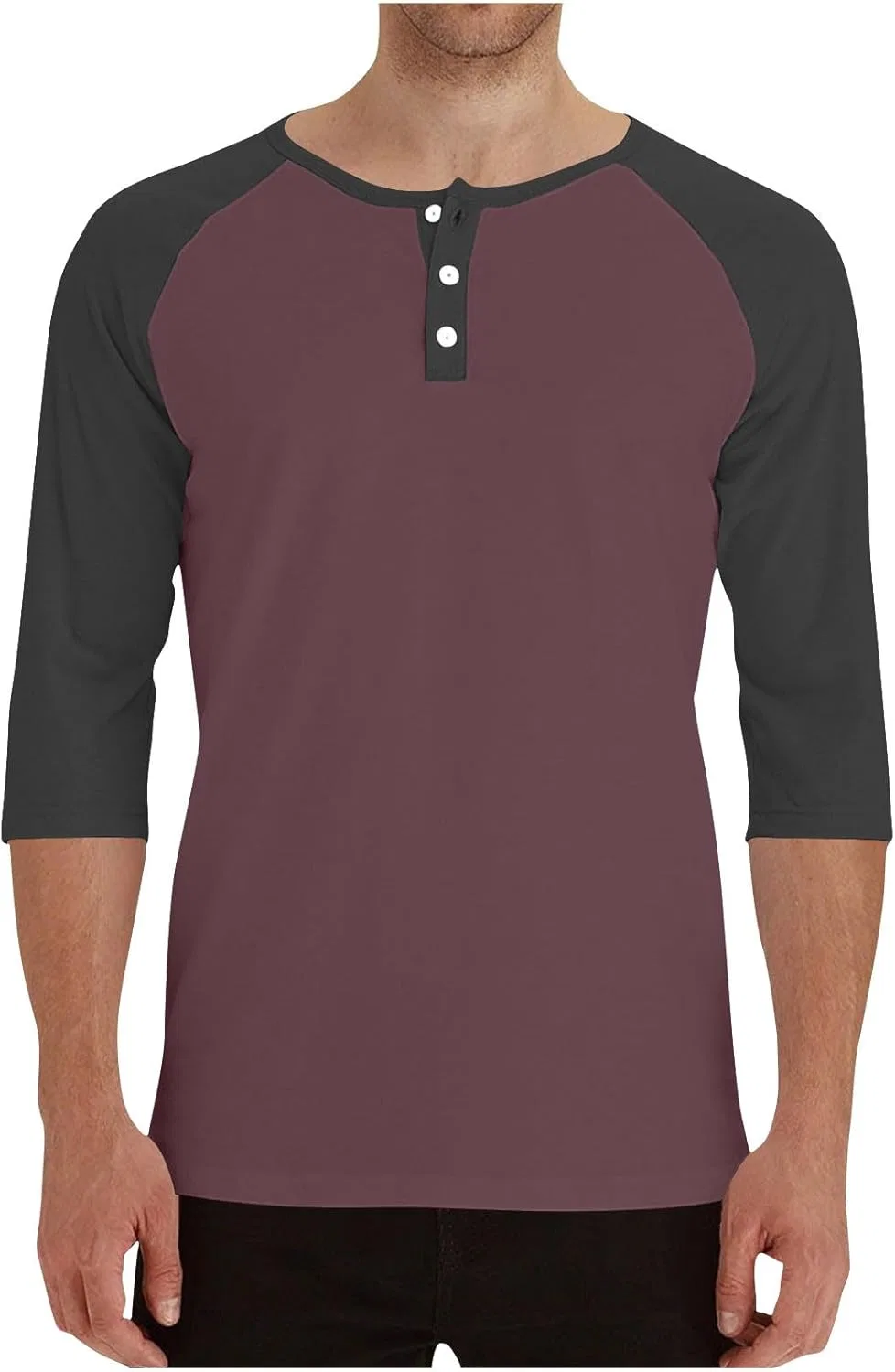 Мужская повседневная футболка с воротником-хенли и длиной рукава 3/4, Lightweight Cotton, Wine