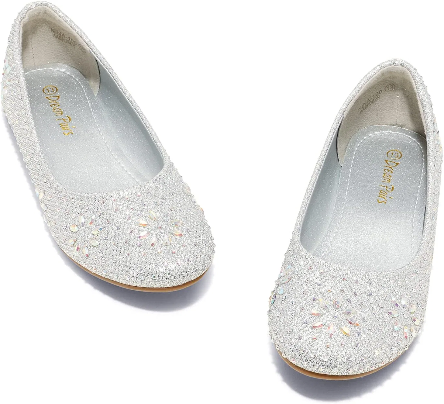 Детские балетки для девочек с блестками и стразами DREAM PAIRS, Nina Silver Glitter — фото 2