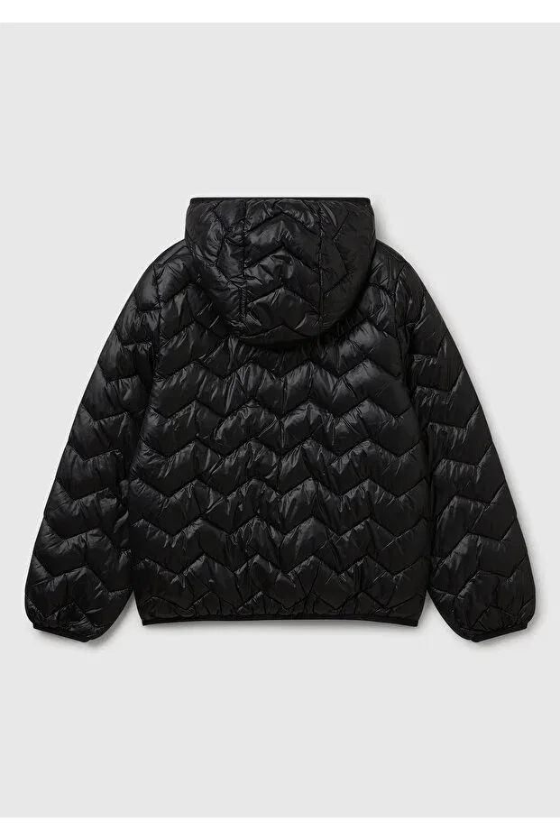 Детское пальто для девочек с капюшоном Girl'S Black Glitter Logo Detailed Hooded Seasonal Thin Coat United Colors Of Benetton, Black — фото 2