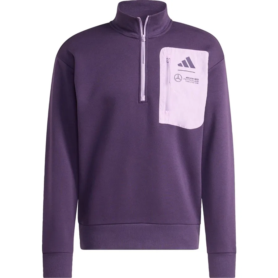 Свитшот из футера с воротником-стойкой и полузамком, модель Premium Woven Fleece Top, adidas, Фиолетовый — фото 3