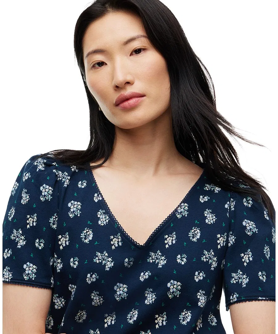 Топ с принтом, с контрастной отделкой и короткими рукавами-фонариками Tommy Hilfiger, Traditional Floral Dark Blue — фото 3
