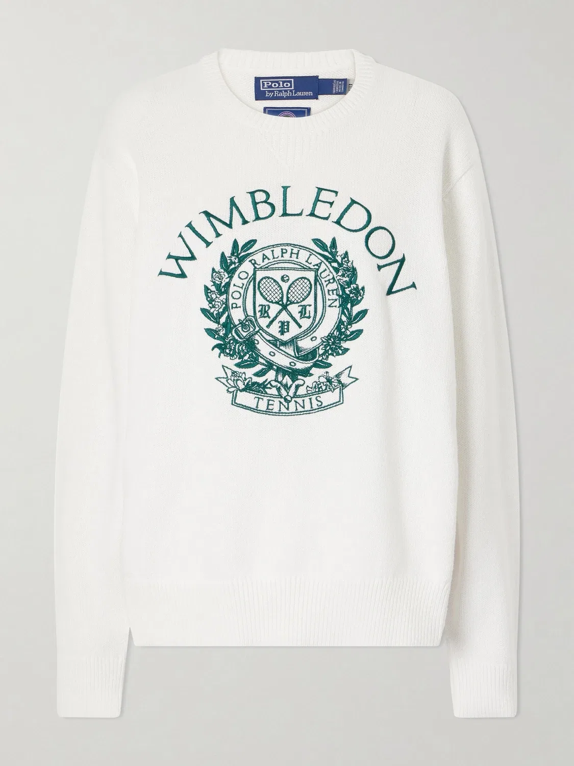 Хлопковый свитер с вышивкой логотипа + Wimbledon POLO RALPH LAUREN, белый