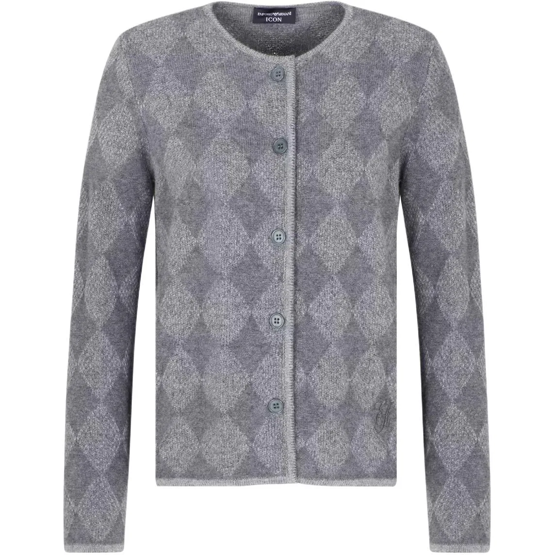 Женский кардиган с узором Icon Wool blend Cardigan With Plated Diamond Motif EMPORIO ARMANI, Gray
